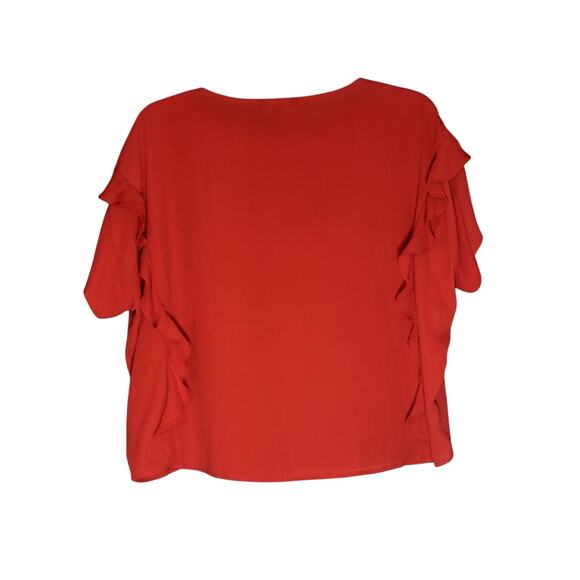 Express Women’s XS Red Blouse Ruffles Short Sleeve - Picture 2 of 3